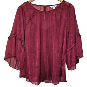 Lauren Conrad Maroon Shimmery Sheer Shirt Size Medium